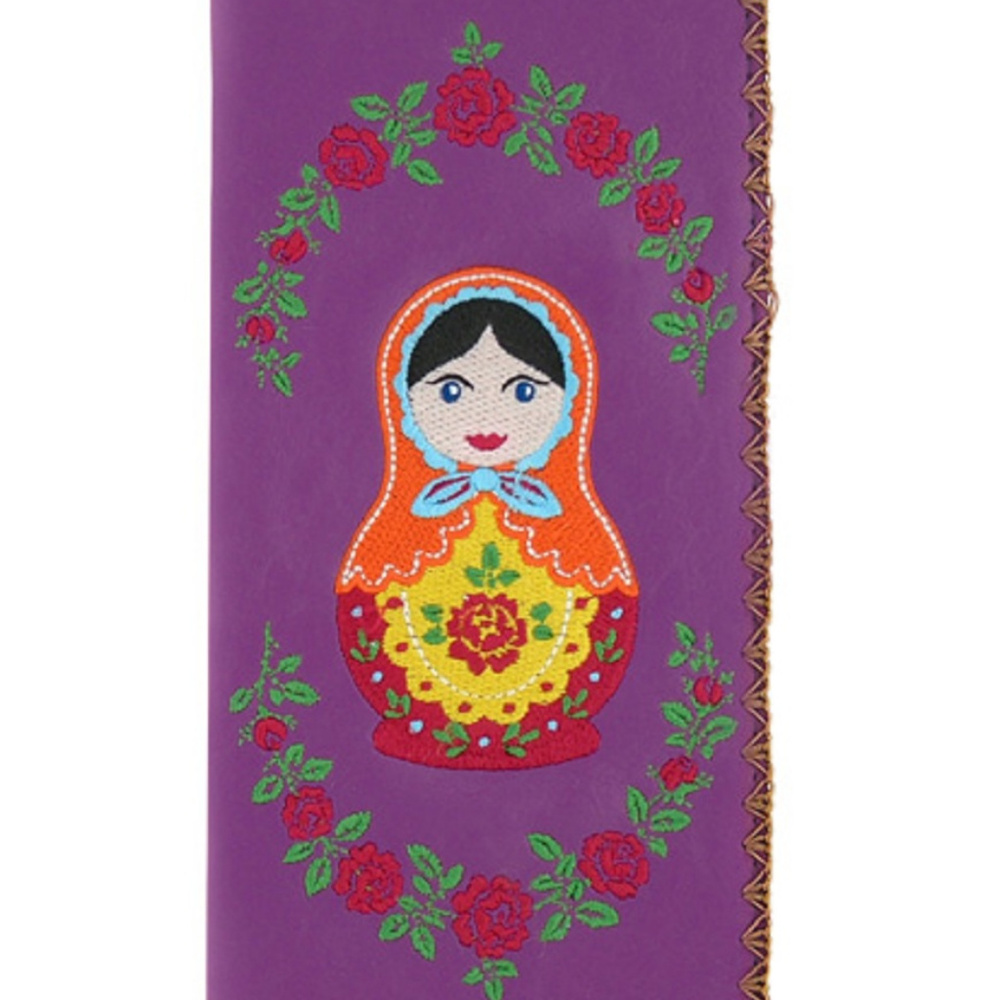Matryoshka Doll embroidered vegan large wallet